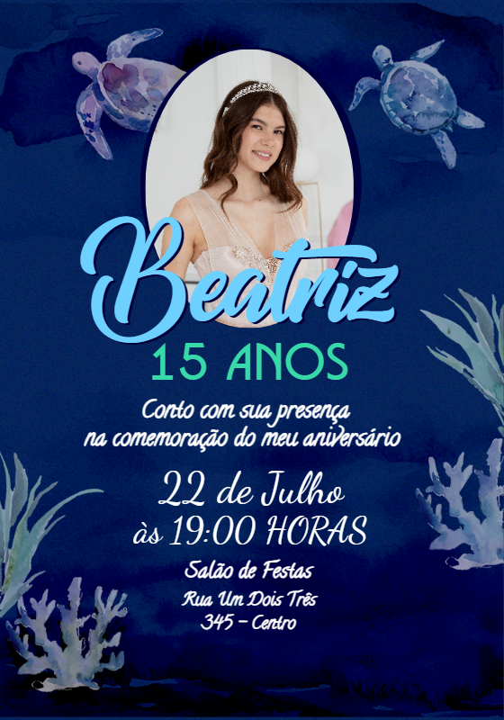 Convite de 15 Anos Fundo do Mar com Foto para Editar Online Convite de 15 Anos Fundo do Mar com Foto para Editar Online