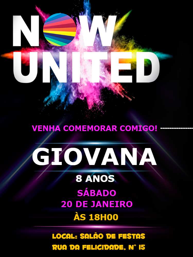 Convite de Aniversário Now United para Editar Online Convite de Aniversário Now United para Editar Online