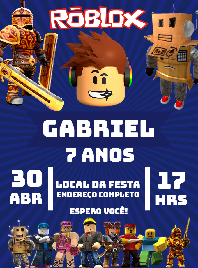 Convite de Aniversário Roblox com Personagens para Editar Online Convite de Aniversário Roblox com Personagens para Editar Online