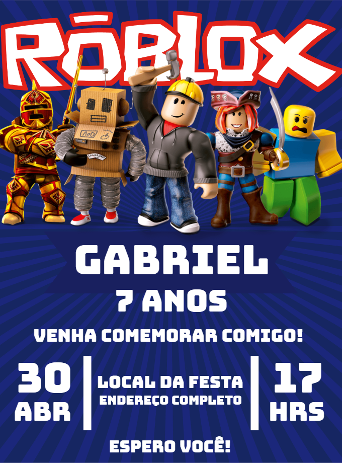 Convite de Aniversário Roblox com Personagens para Editar Convite de Aniversário Roblox com Personagens para Editar