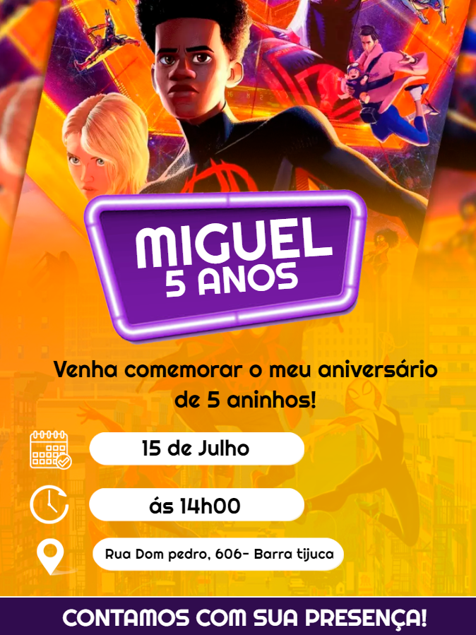 Convite Aniversário Homem-Aranha Aranhaverso para Editar Online Convite Aniversário Homem-Aranha Aranhaverso para Editar Online