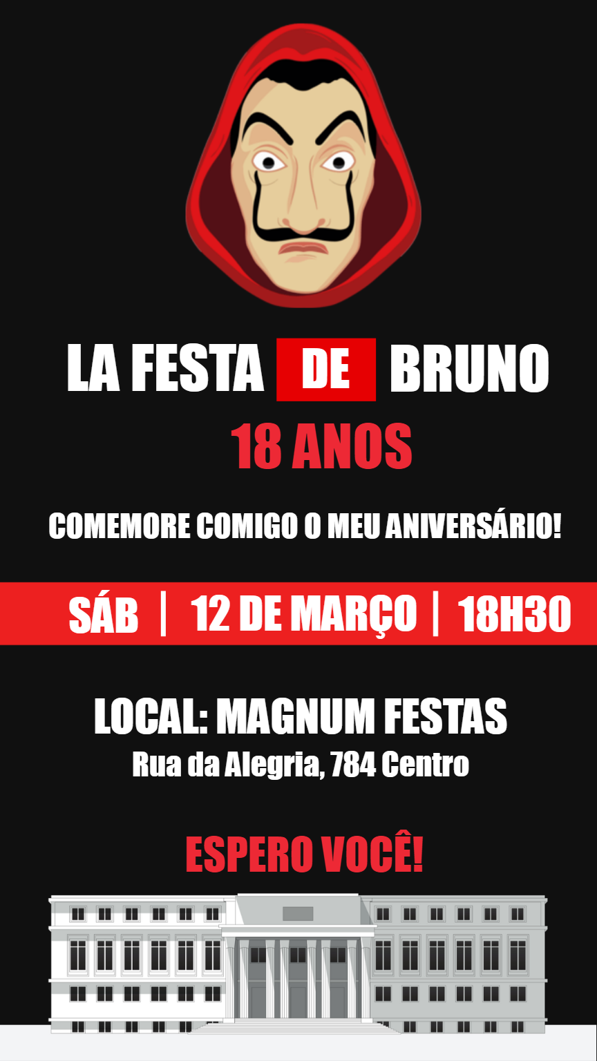 Convite Aniversário La Casa de Papel para Editar Online Convite Aniversário La Casa de Papel para Editar Online