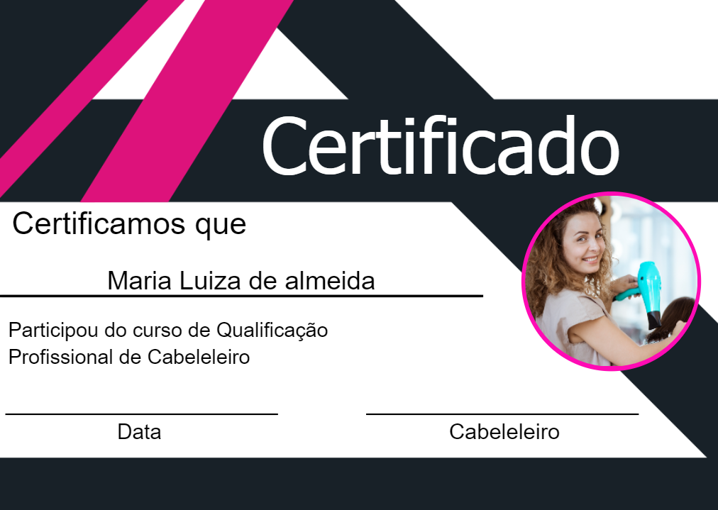Certificado de Cabeleireiro Profissional para Editar Online Certificado de Cabeleireiro Profissional para Editar Online