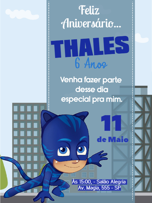 Convite de Aniversário PJ Masks para Editar Online Convite de Aniversário PJ Masks para Editar Online