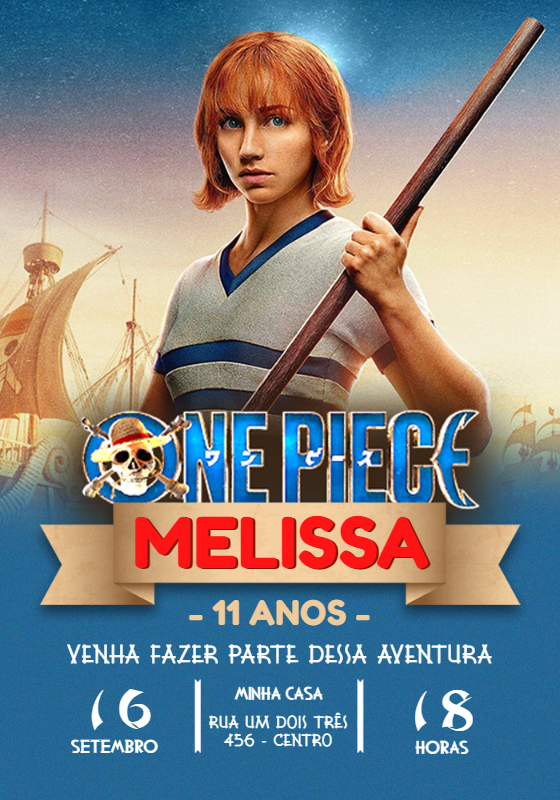 Convite Aniversário One Piece Nami Live Action para Editar Convite Aniversário One Piece Nami Live Action para Editar