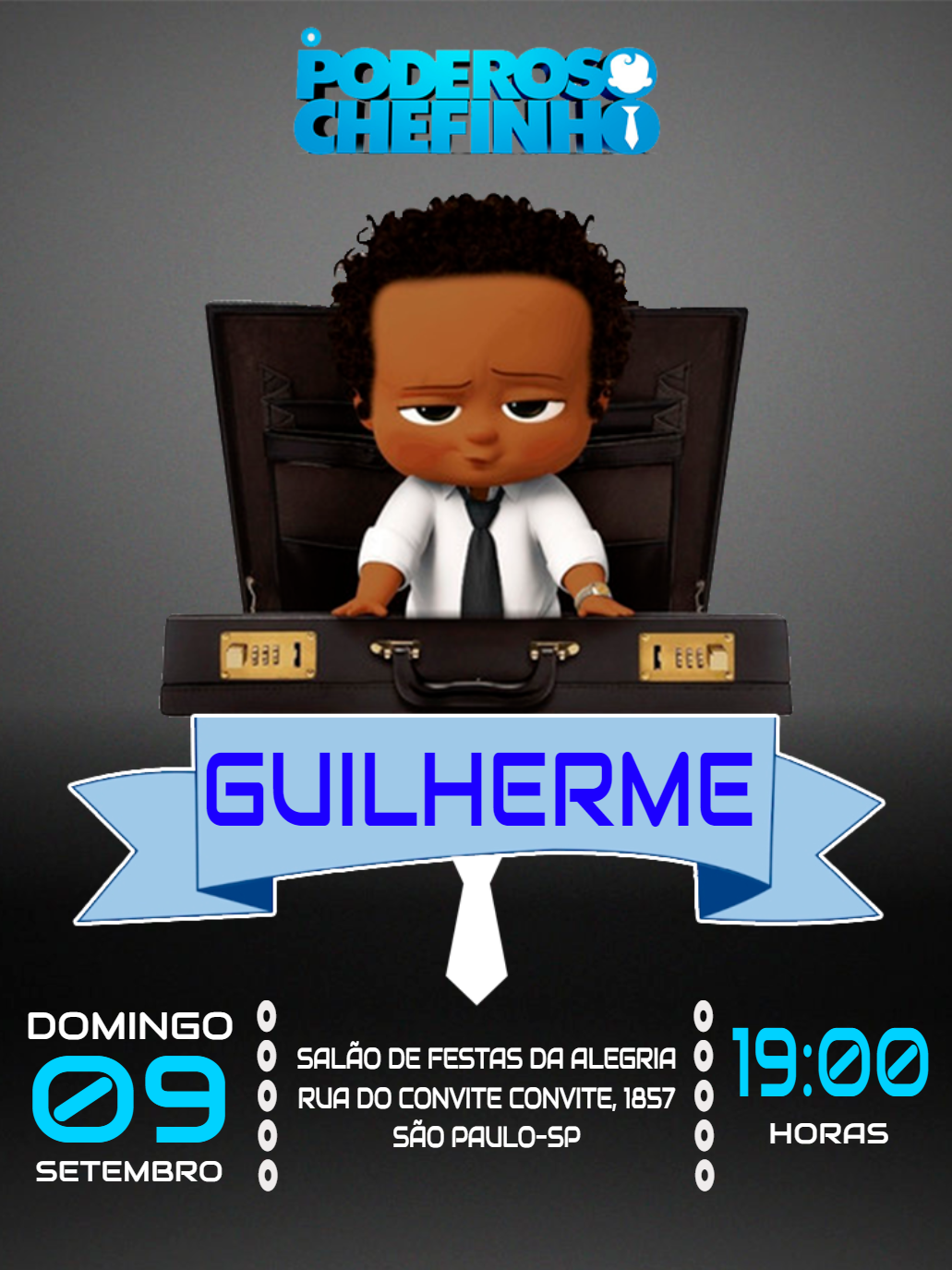 Convite Aniversário Poderoso Chefinho Negro para Editar Online Convite Aniversário Poderoso Chefinho Negro para Editar Online
