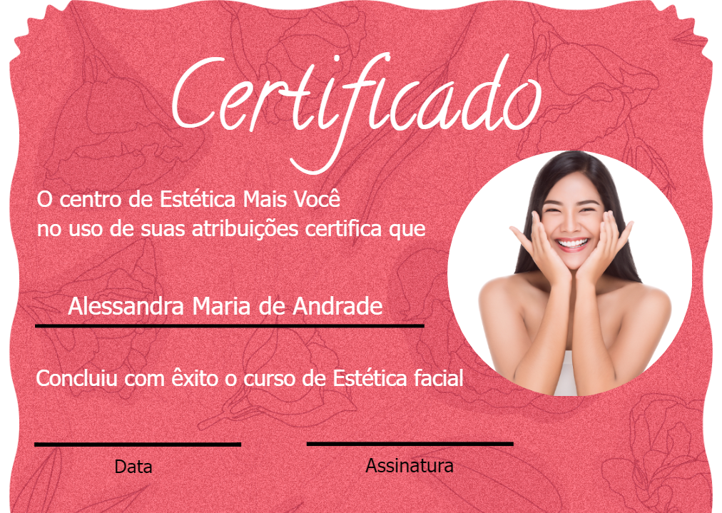 Certificado de Estética com Foto para Editar Online Certificado de Estética com Foto para Editar Online