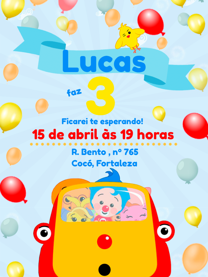 Convite de Aniversário Plim Plim Editável Online Convite de Aniversário Plim Plim Editável Online