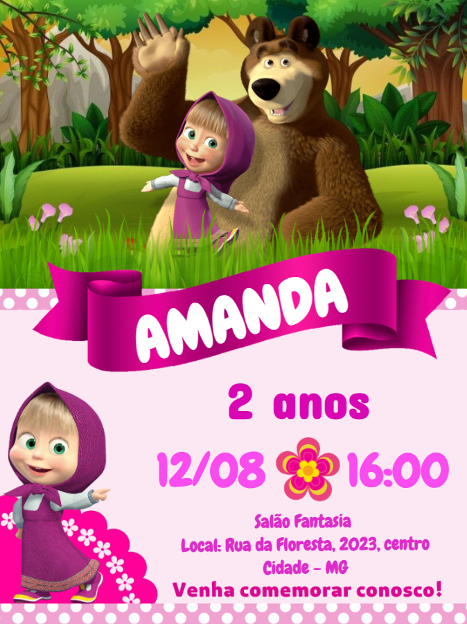 Convite Aniversário Masha e o Urso para Editar Online Convite Aniversário Masha e o Urso para Editar Online