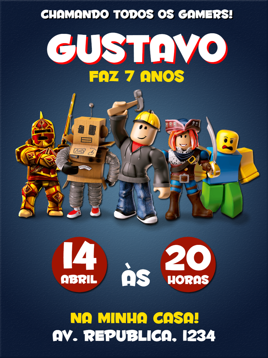 Convite de Aniversário Roblox com Personagens para Editar Online Convite de Aniversário Roblox com Personagens para Editar Online