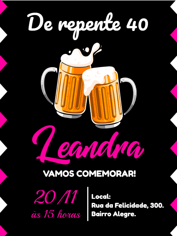 Convite de Aniversário Boteco Rosa 40 Anos para Editar Online Convite de Aniversário Boteco Rosa 40 Anos para Editar Online