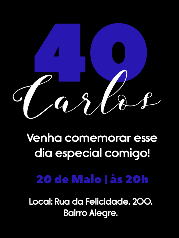 Convite Aniversário 40 Anos Moderno para Editar Online Convite Aniversário 40 Anos Moderno para Editar Online