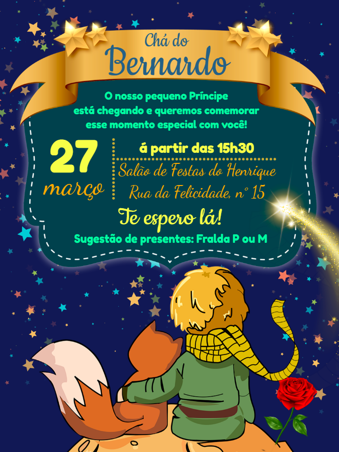 Convite Chá de Bebê Pequeno Príncipe para Editar Online