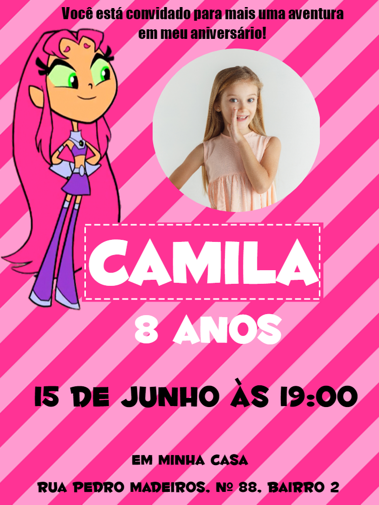 Convite de Aniversário Jovens Titãs com Foto para Editar Online Convite de Aniversário Jovens Titãs com Foto para Editar Online