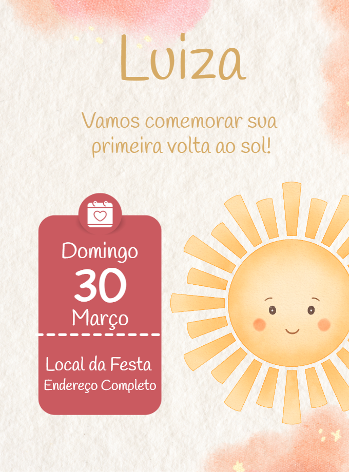Convite de Aniversário Primeira Volta ao Sol Editável Online Convite de Aniversário Primeira Volta ao Sol Editável Online