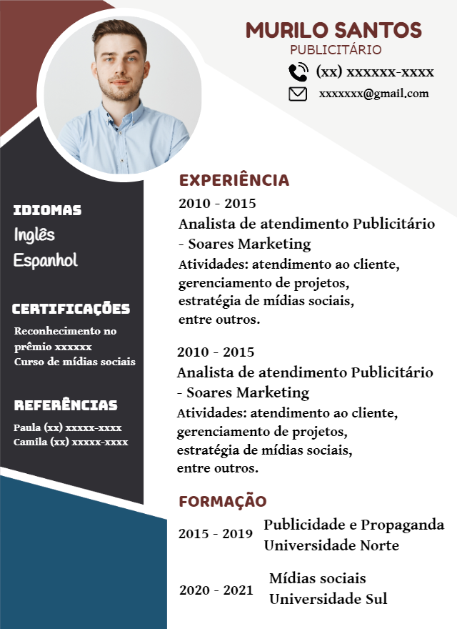 Modelo de Currículo com Foto Profissional Editável Online Modelo de Currículo com Foto Profissional Editável Online