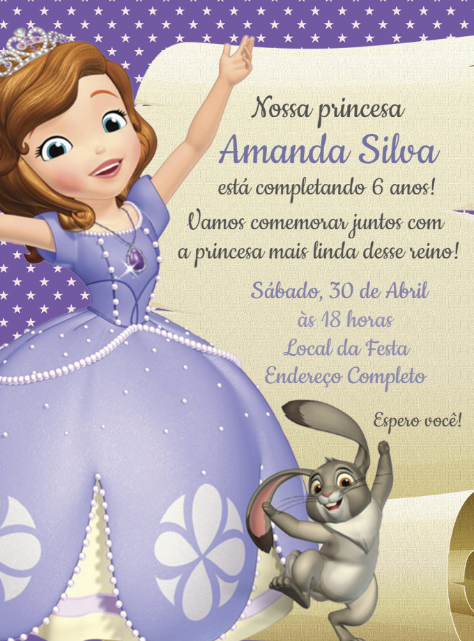 Convite Aniversário Princesinha Sofia para Editar Online Convite Aniversário Princesinha Sofia para Editar Online