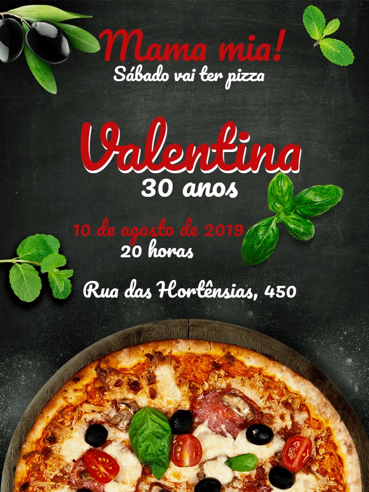 Convite de Aniversário Tema Pizza para Editar Online Convite de Aniversário Tema Pizza para Editar Online