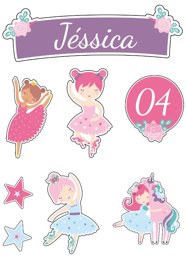 Topo de Bolo Bailarina Editável para Imprimir Topo de Bolo Bailarina Editável para Imprimir