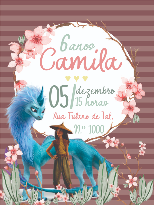 Convite de Aniversário Raya e o Último Dragão para Editar Convite de Aniversário Raya e o Último Dragão para Editar