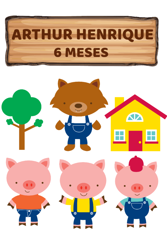 Topo de Bolo Três Porquinhos Editável Online para Imprimir Topo de Bolo Três Porquinhos Editável Online para Imprimir