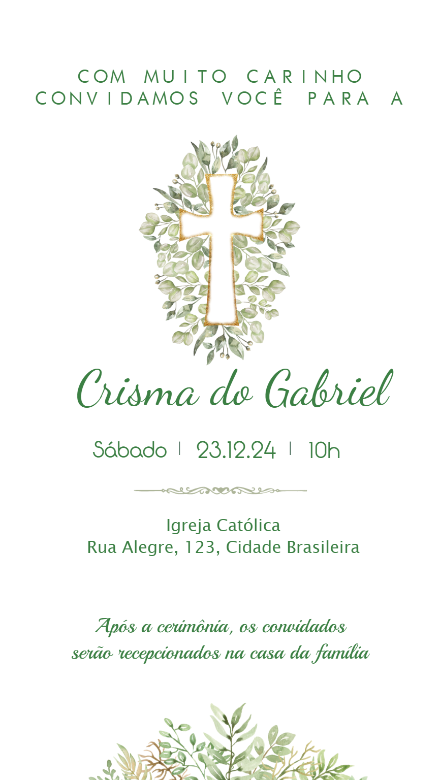 Convite de Crisma com Folhagens Delicadas para Editar Online Convite de Crisma com Folhagens Delicadas para Editar Online