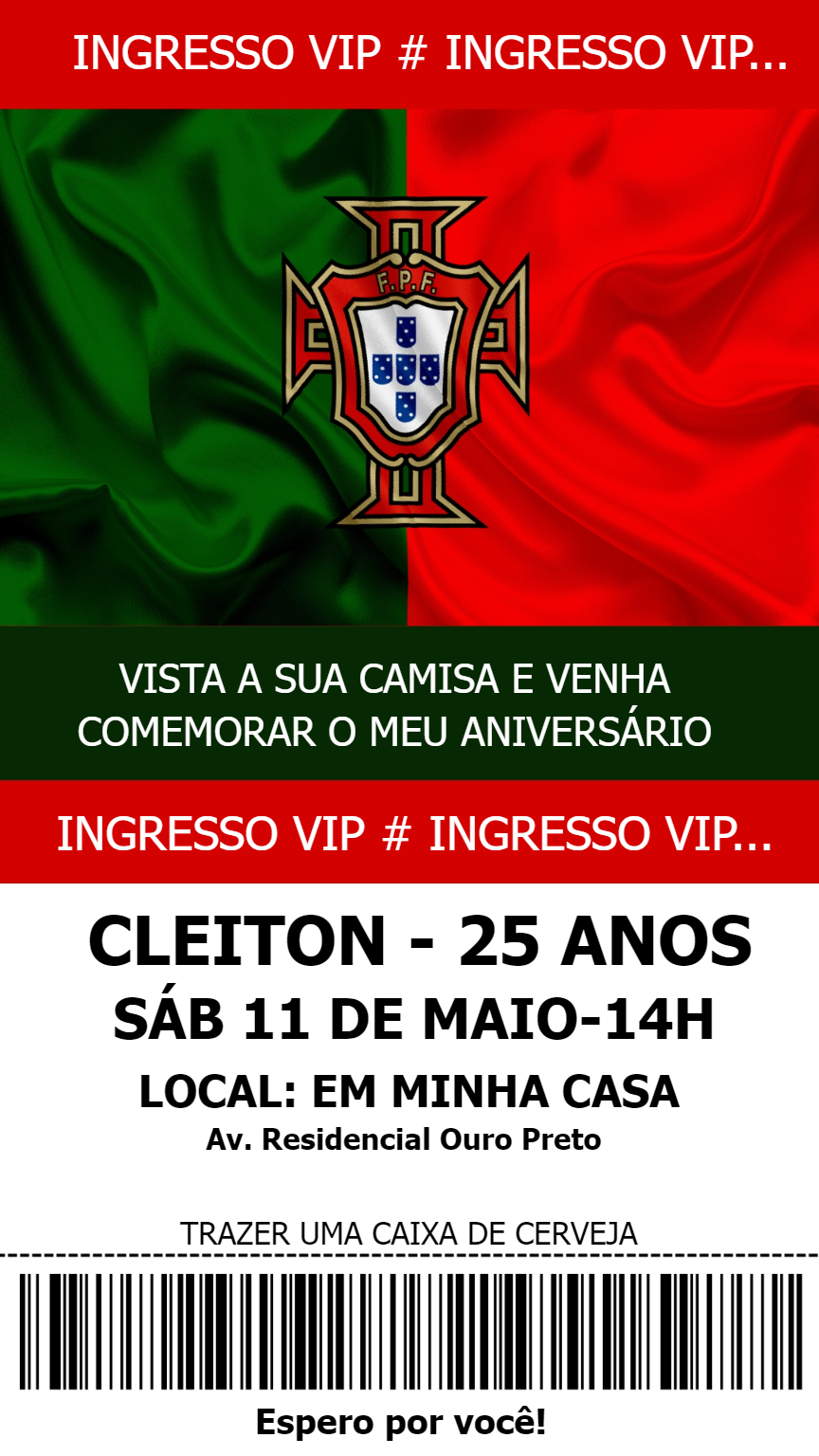Convite Aniversário Tema Portugal Futebol para Editar Online Convite Aniversário Tema Portugal Futebol para Editar Online