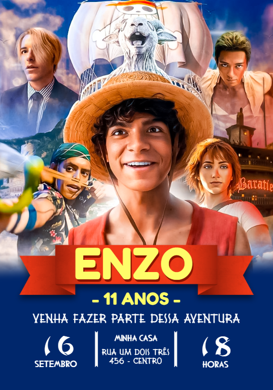 Convite Aniversário One Piece Live Action para Editar Online Convite Aniversário One Piece Live Action para Editar Online
