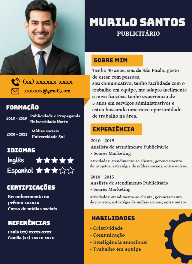 Modelo de Currículo com Foto Profissional para Editar Online Modelo de Currículo com Foto Profissional para Editar Online