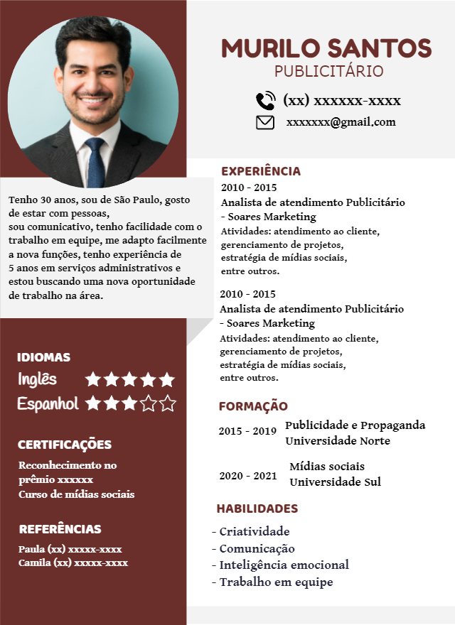 Modelo de Currículo Profissional com Foto para Editar Online Modelo de Currículo Profissional com Foto para Editar Online