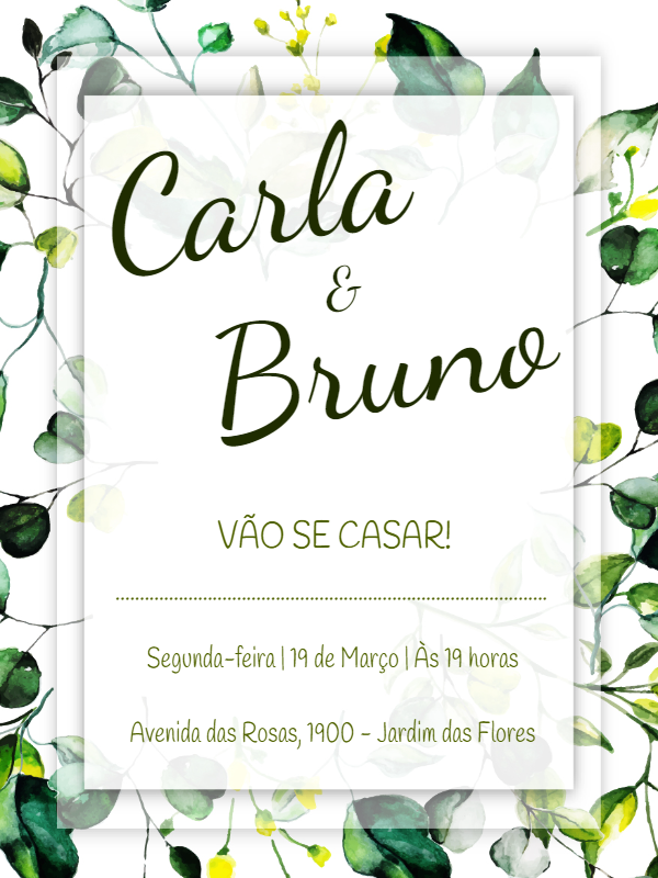 Convite de Casamento Floral com Eucalipto para Editar Online Convite de Casamento Floral com Eucalipto para Editar Online