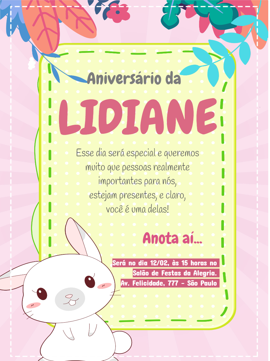 Convite Aniversário Coelhinho Infantil para Editar Online Convite Aniversário Coelhinho Infantil para Editar Online