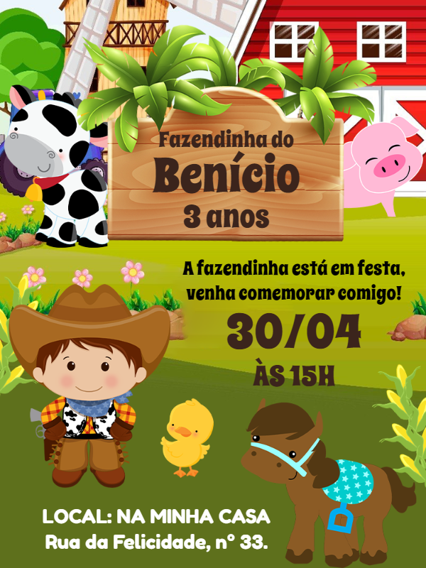 Convite Aniversário Fazendinha com Animais para Editar Online Convite Aniversário Fazendinha com Animais para Editar Online