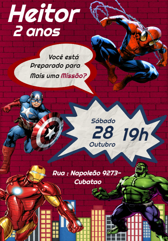 Convite de Aniversário Heróis Marvel para Editar Online Convite de Aniversário Heróis Marvel para Editar Online