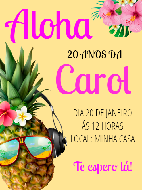 Convite de Aniversário Havaiano Aloha para Editar Online Convite de Aniversário Havaiano Aloha para Editar Online
