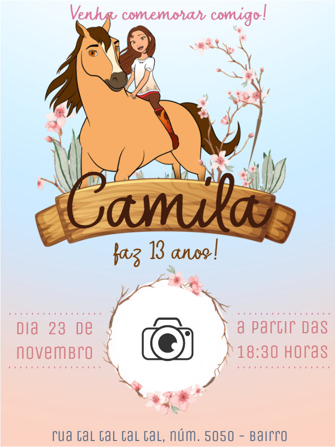 Convite de Aniversário Spirit o Indomável com Foto para Editar Convite de Aniversário Spirit o Indomável com Foto para Editar