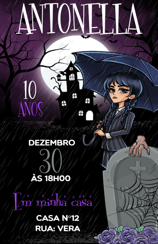 Convite de Aniversário Wandinha Wednesday para Editar Online Convite de Aniversário Wandinha Wednesday para Editar Online