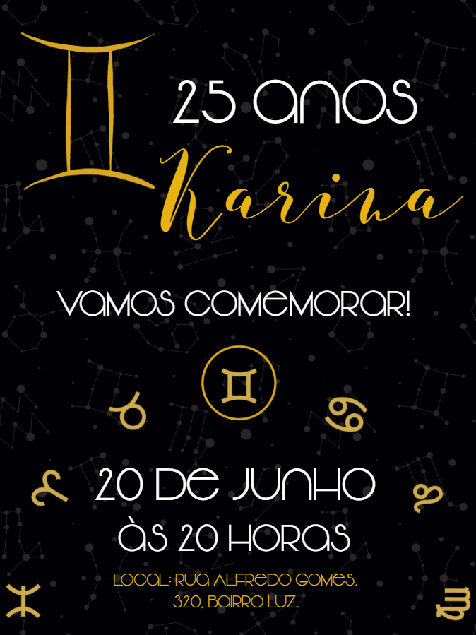 Convite Aniversário Signo Gêmeos para Editar Online Convite Aniversário Signo Gêmeos para Editar Online