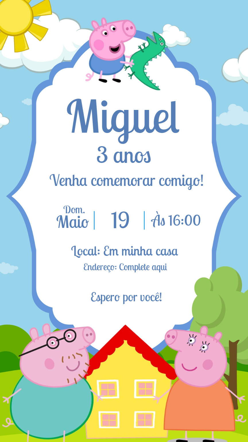 Convite Aniversário Peppa Pig com George para Editar Online Convite Aniversário Peppa Pig com George para Editar Online