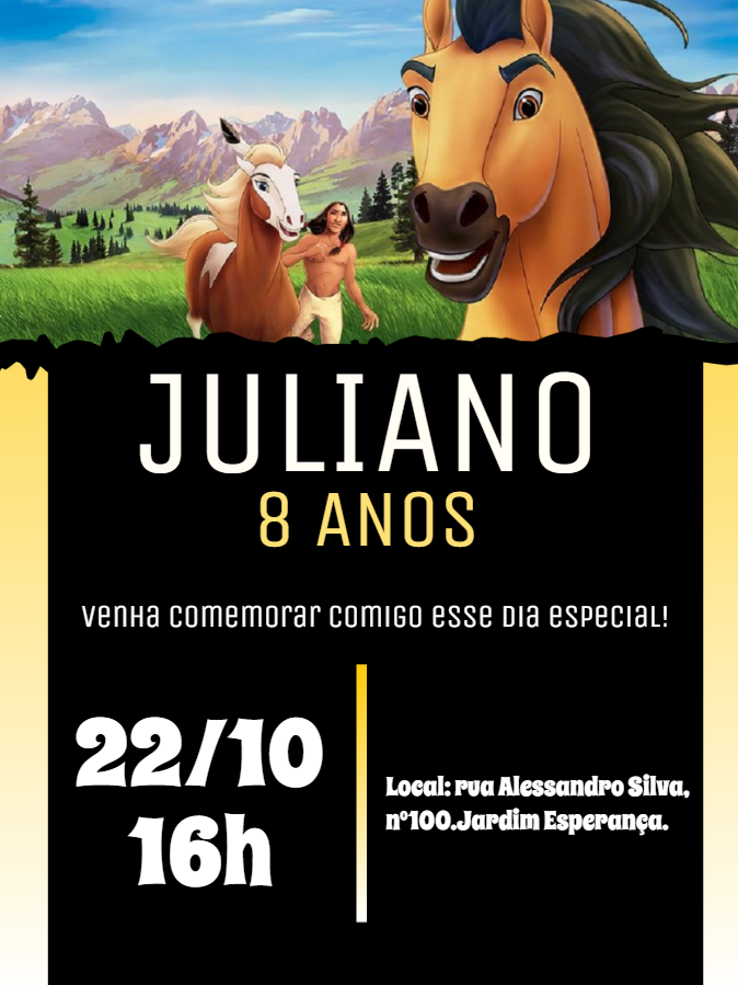 Convite de Aniversário Spirit o Corcel Indomável para Editar Convite de Aniversário Spirit o Corcel Indomável para Editar