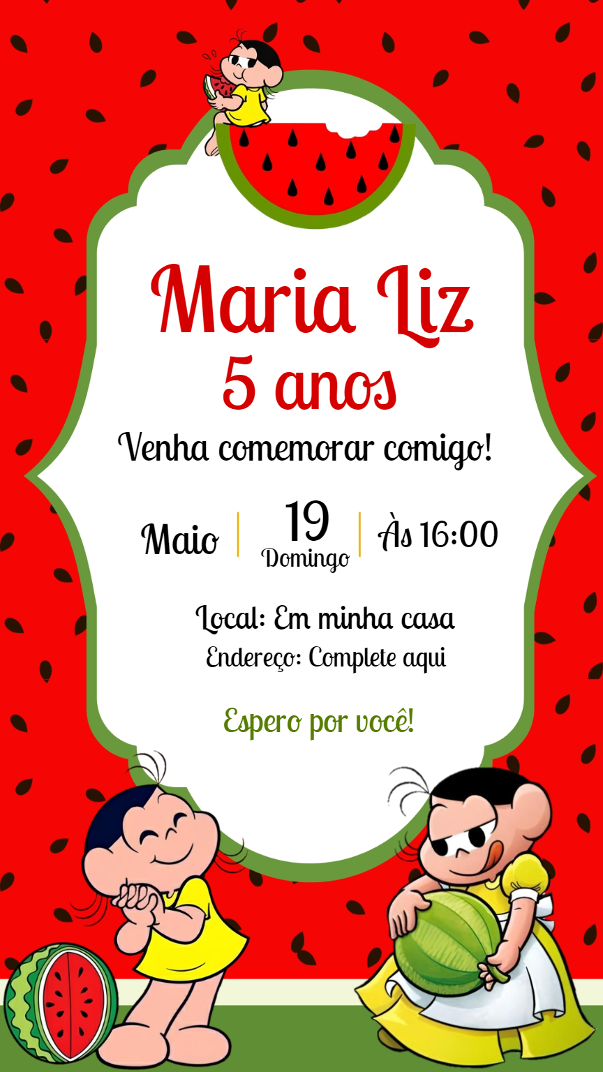 Convite de Aniversário Magali e Melancia para Editar Online Convite de Aniversário Magali e Melancia para Editar Online
