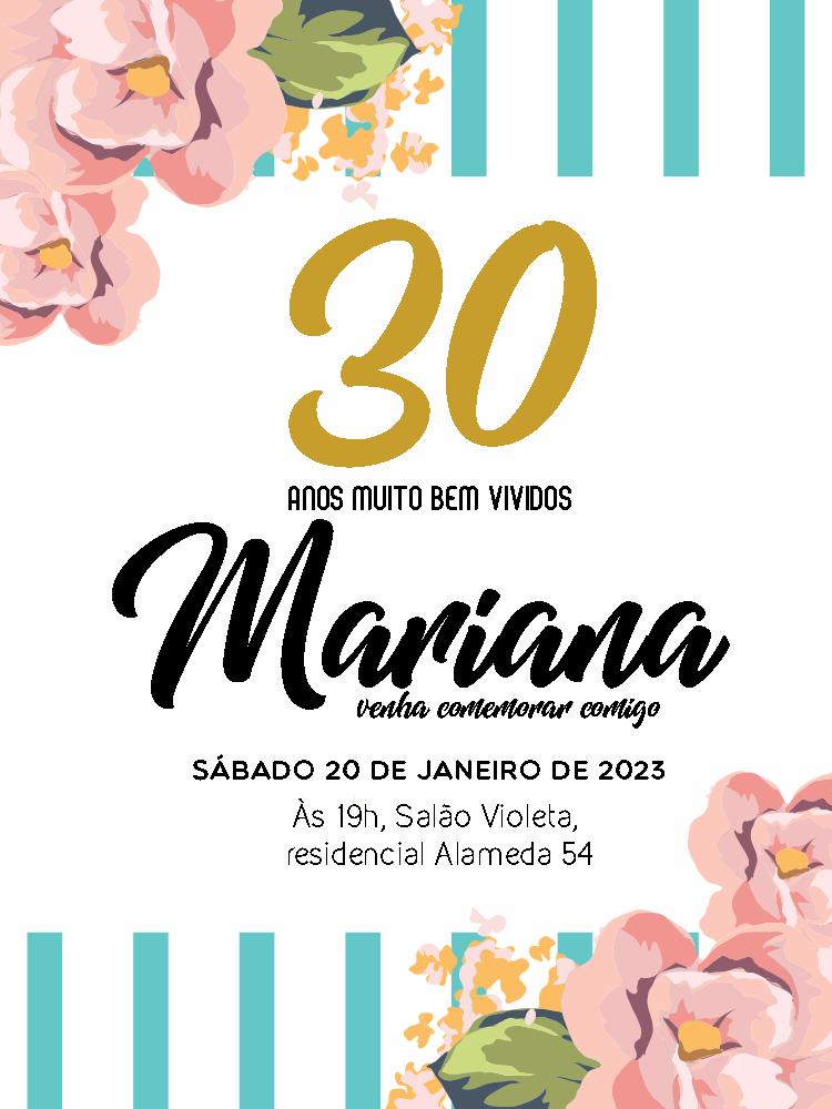 Convite de Aniversário Floral Listrado para Editar Online Convite de Aniversário Floral Listrado para Editar Online