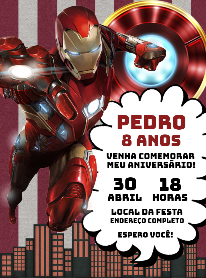 Convite de Aniversário Homem de Ferro para Editar Online Convite de Aniversário Homem de Ferro para Editar Online
