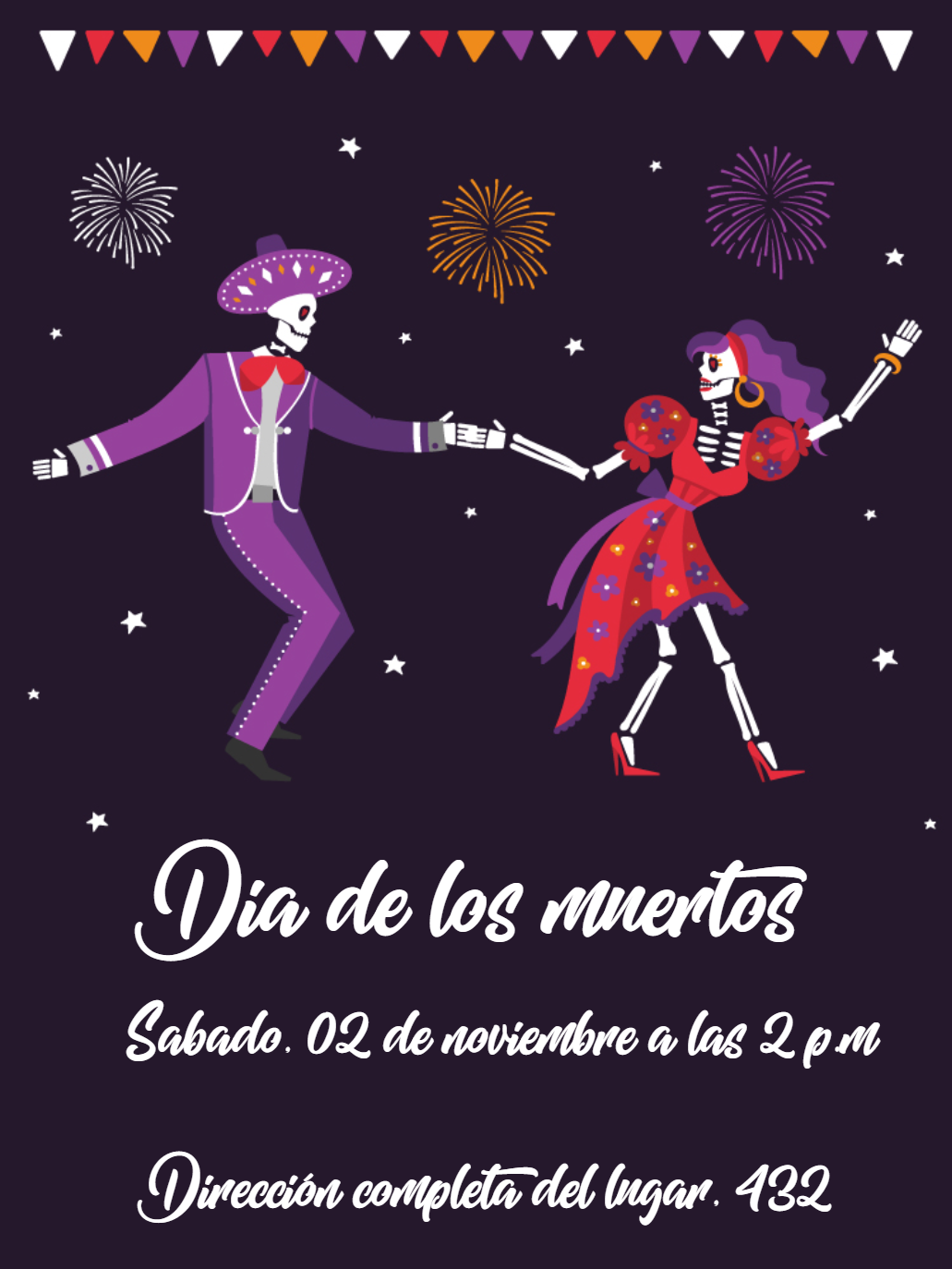 Invitación Día de los Muertos con calaveras para Editar Online Invitación Día de los Muertos con calaveras para Editar Online