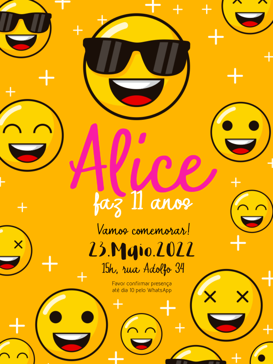 Convite de Aniversário Emoji para Editar e Enviar Online Convite de Aniversário Emoji para Editar e Enviar Online