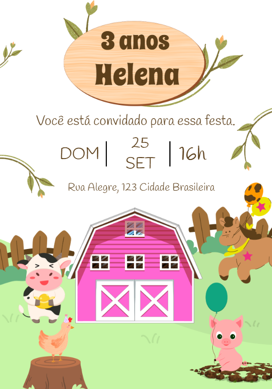 Convite Aniversário Fazendinha Rosa para Editar Online Convite Aniversário Fazendinha Rosa para Editar Online