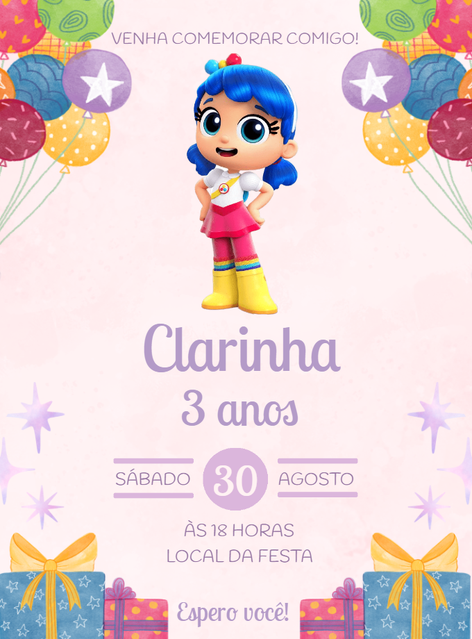 Convite Aniversário Vera e o Reino do Arco-Íris para Editar Convite Aniversário Vera e o Reino do Arco-Íris para Editar