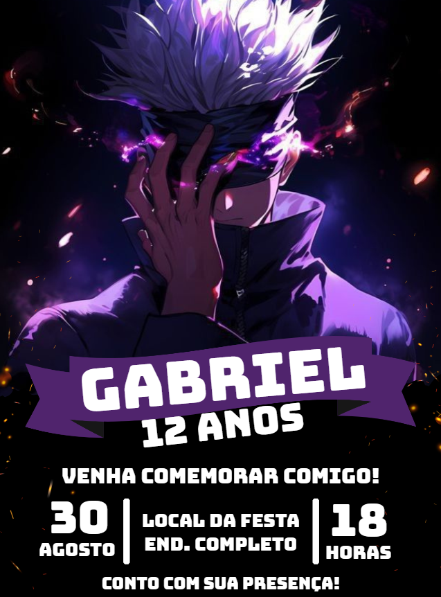 Convite Aniversário Satoru Gojo Jujutsu Kaisen para Editar Convite Aniversário Satoru Gojo Jujutsu Kaisen para Editar