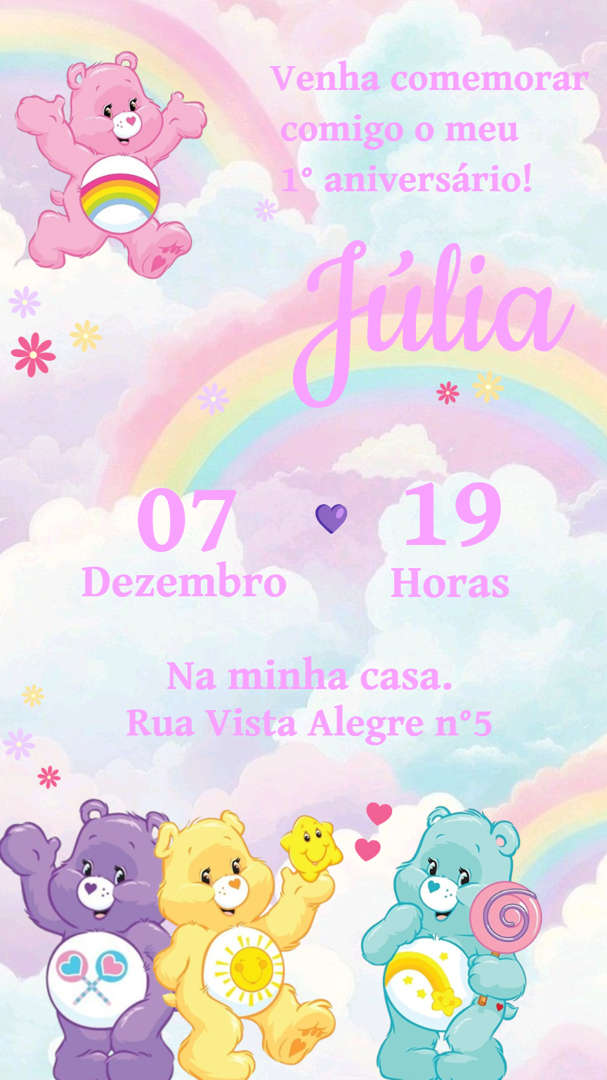 Convite Aniversário Ursinhos Carinhosos para Editar Online Convite Aniversário Ursinhos Carinhosos para Editar Online