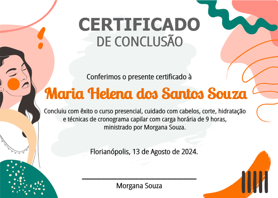 Certificado de Cabeleireira Editável com Design Moderno Certificado de Cabeleireira Editável com Design Moderno